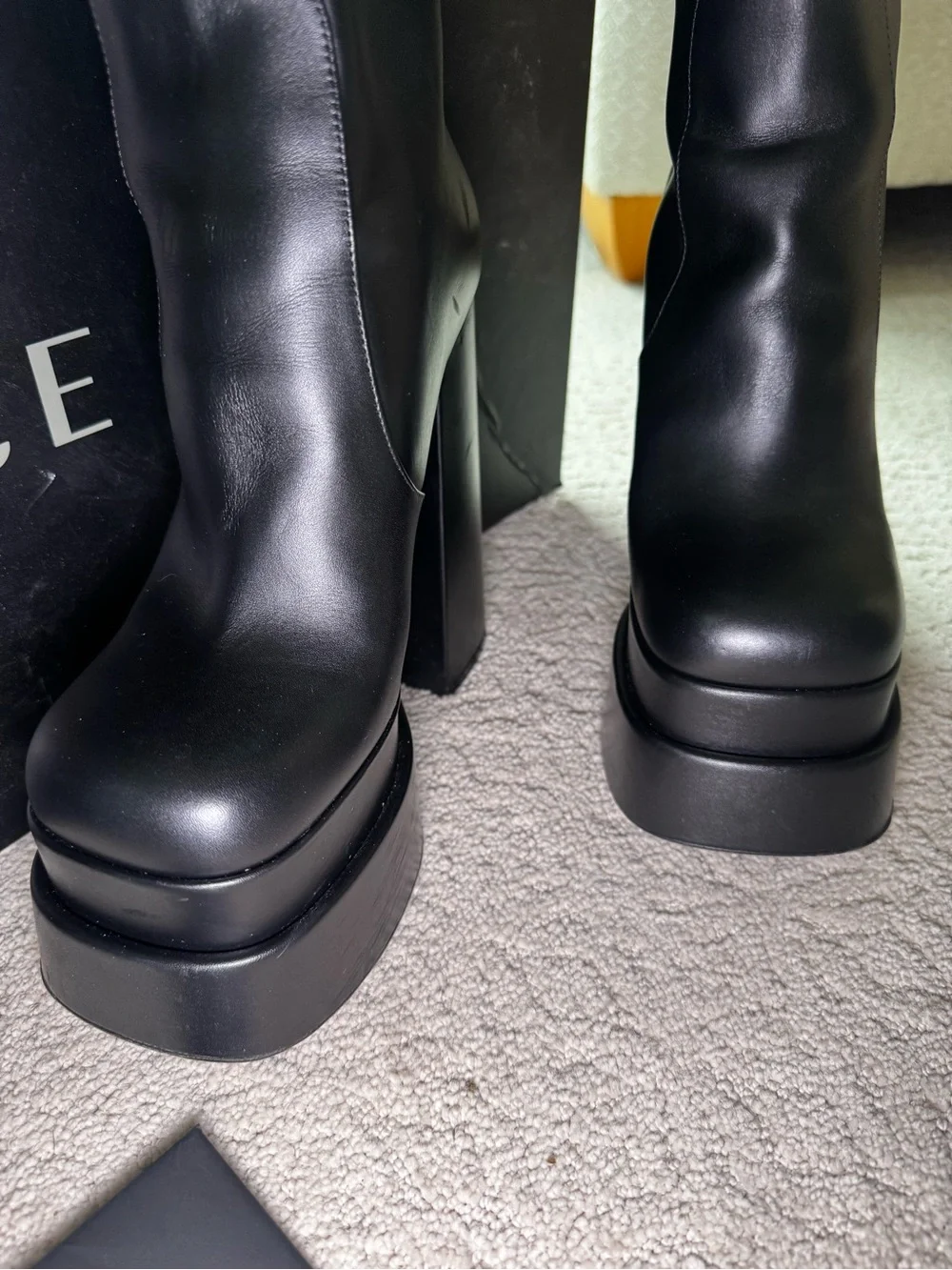 Versace Aevitas Leather Platform Black Knee-High Boots. 36 1/2